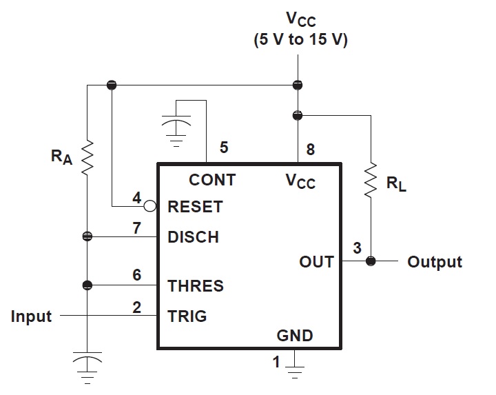 Микросхема ne555. Ne555 Datasheet схема включения. Ne555 схема включения. Ne555 моностабильный режим. Таймер ne555 схема включения.